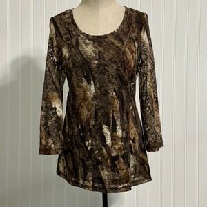 Amanda Matthews Women Shirt Mesh Spandex L‎ Digital Grunge Indie Vanguard Brown
